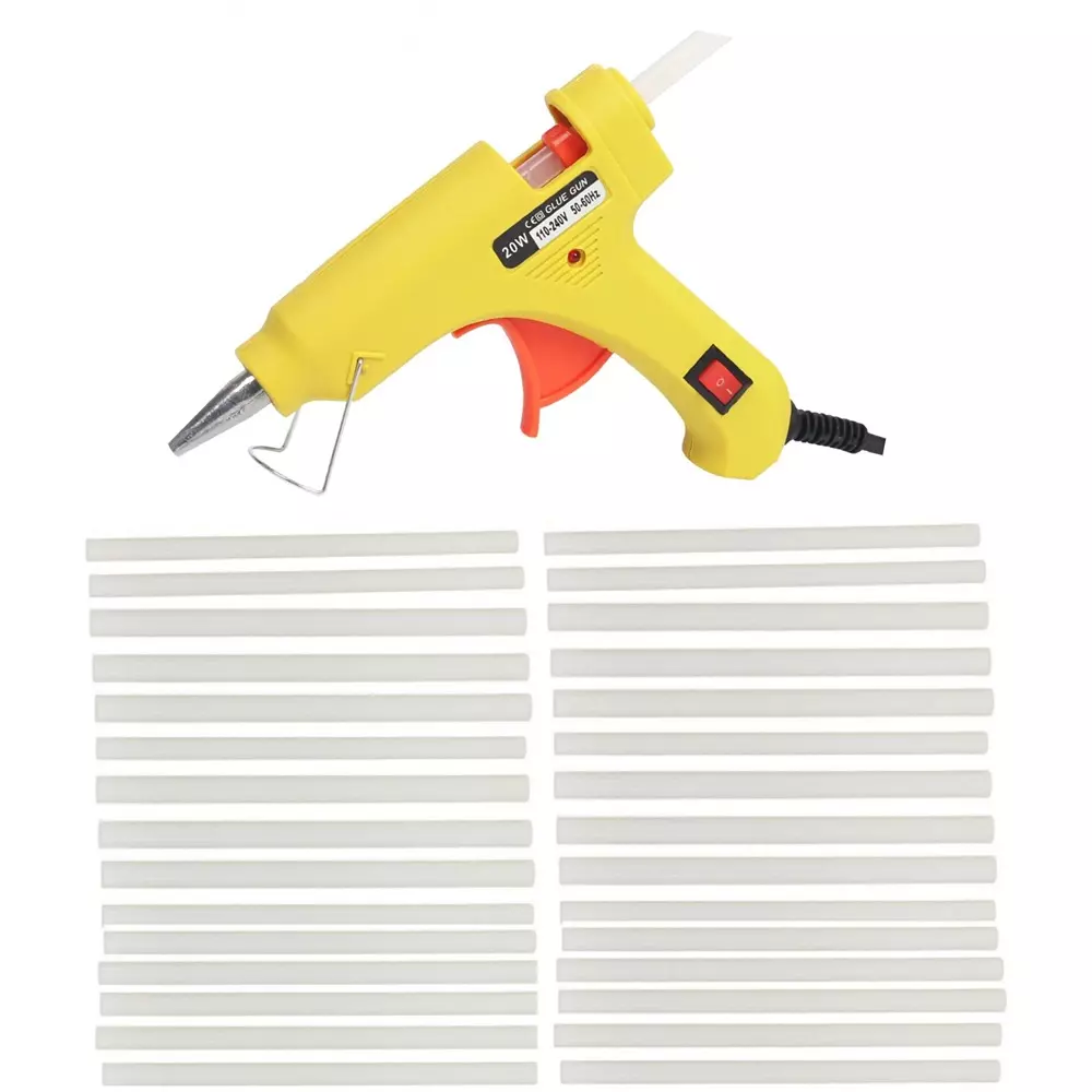 Fadman 20 W Hot Melt Mini Glue Gun with 30 Sticks Standard Temperature Yellow 7 mm Stick Dia., DFG30SKXYELO20WMINEE