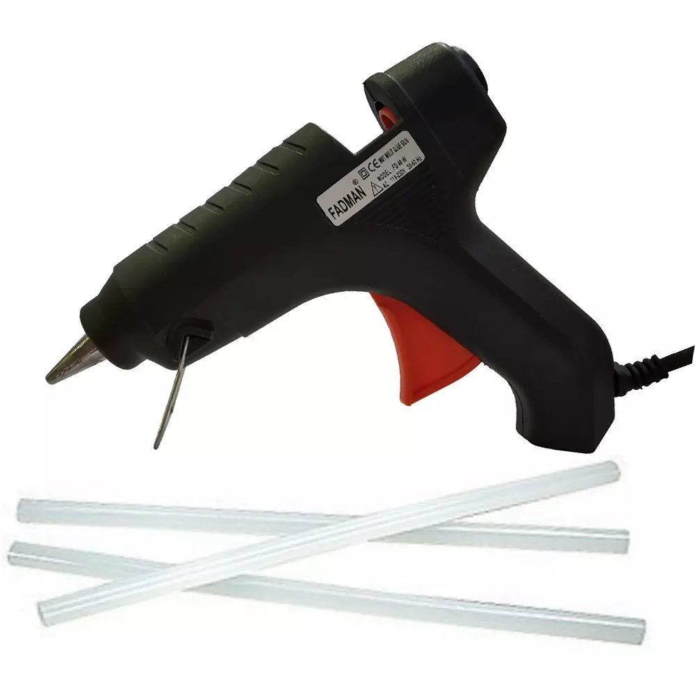 FADMAN 40 W Trigger Feed Glue Gun With 3 Sticks Black 11 mm Dia, FD-40W
