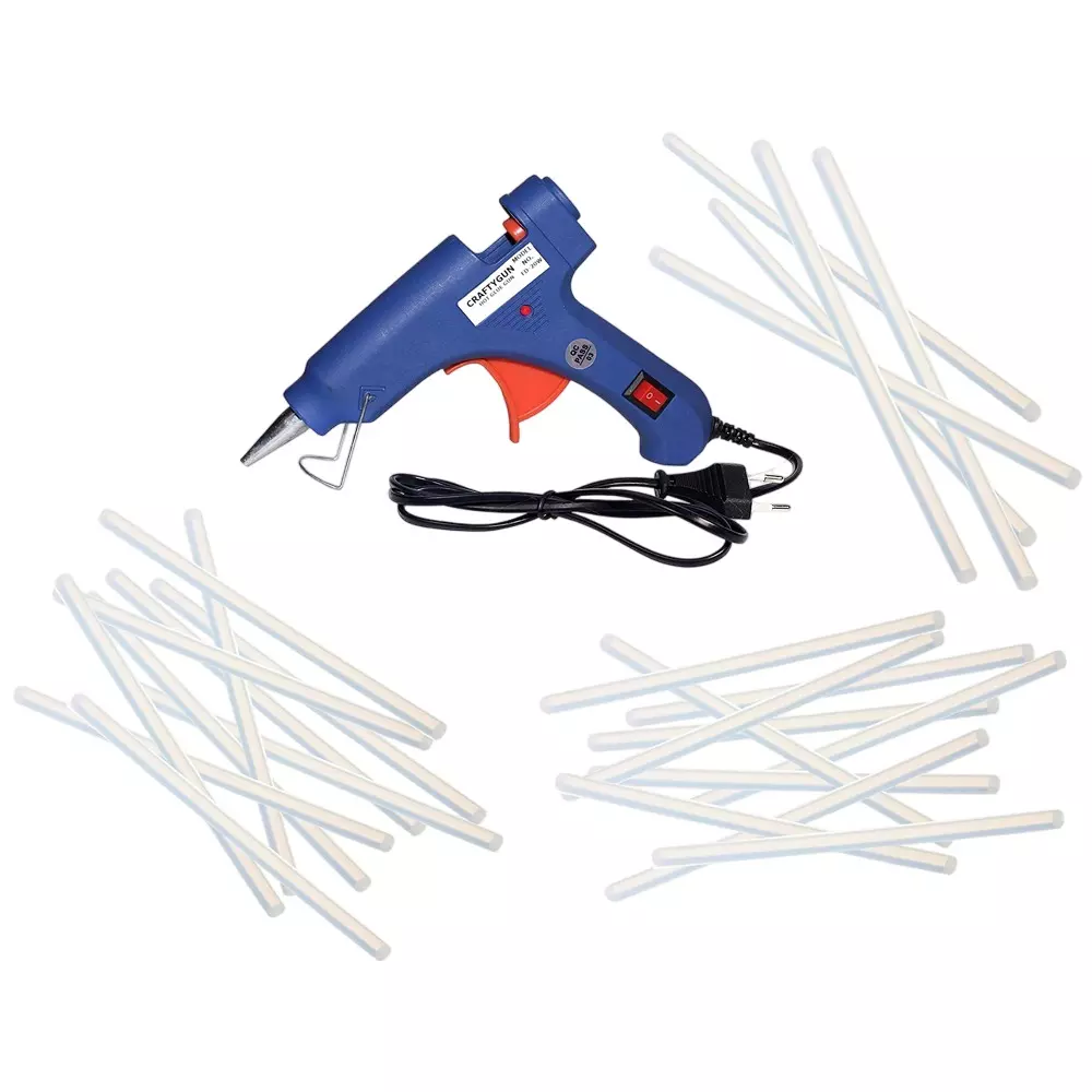 CRAFTYGUN 20 W Standard Temperature Glue Gun with 25 Sticks ON OFF Switch & Indicator 7 mm Stick Diameter Blue, BLMINI-20WWT-25-ST