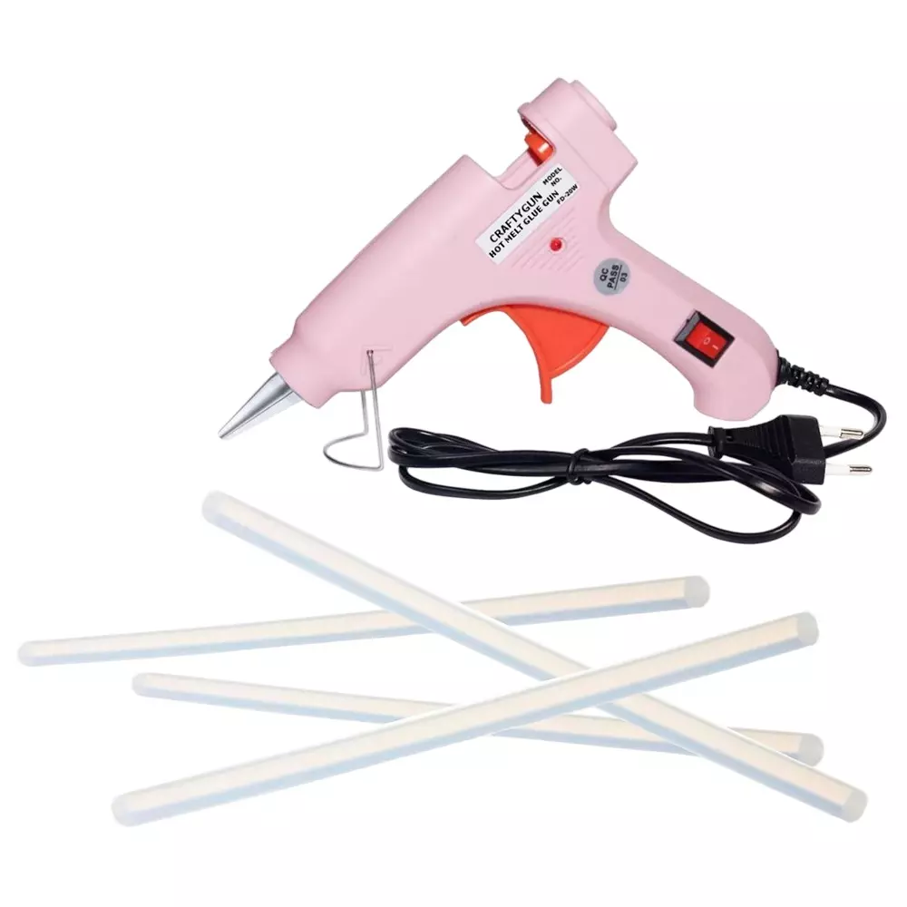 CRAFTYGUN 20 W Standard Temperature Glue Gun with Sticks ON OFF Switch & Indicator 7 mm Stick Diameter Pink