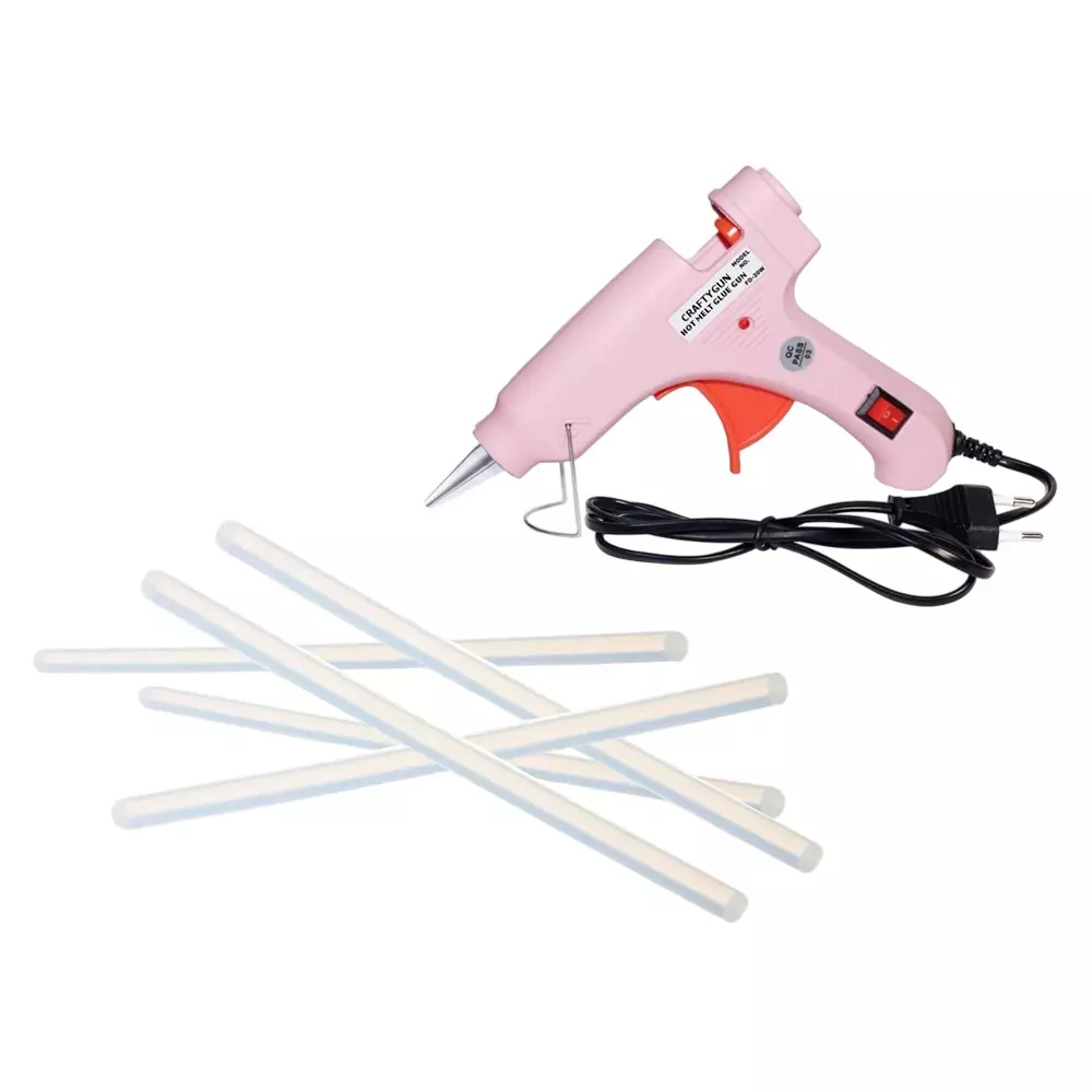 CRAFTYGUN 20 W Glue Gun with 5 Sticks ON OFF Switch & Indicator 7 mm Stick Diameter Pink, SH_(PINK)MINI-20WWT-5-ST