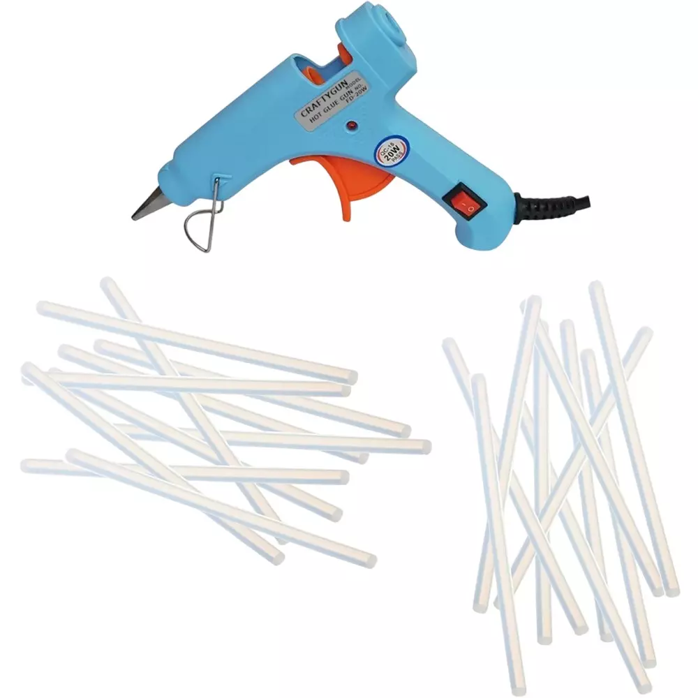 CRAFTYGUN 20 W Glue Gun with 20 Sticks ON OFF Switch & Indicator 7 mm Stick Diameter Sky Blue, SH_(SKYBLUE)MINI-20WWT-20-ST