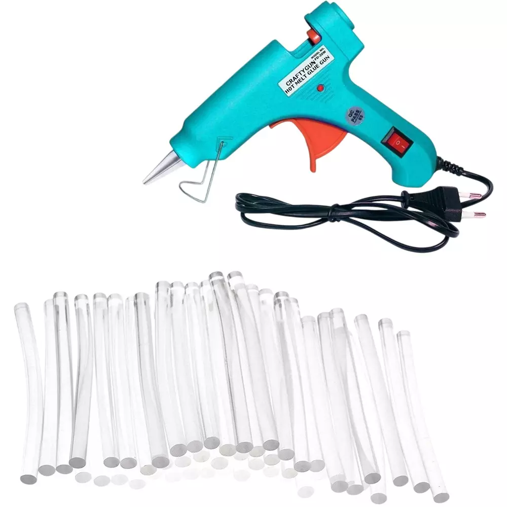 CRAFTYGUN 20 W Standard Temperature Glue Gun with 50 Sticks ON OFF Switch & Indicator 7 mm Stick Diameter Turquoise, (TURQISS)MINI-20WWT-50-ST