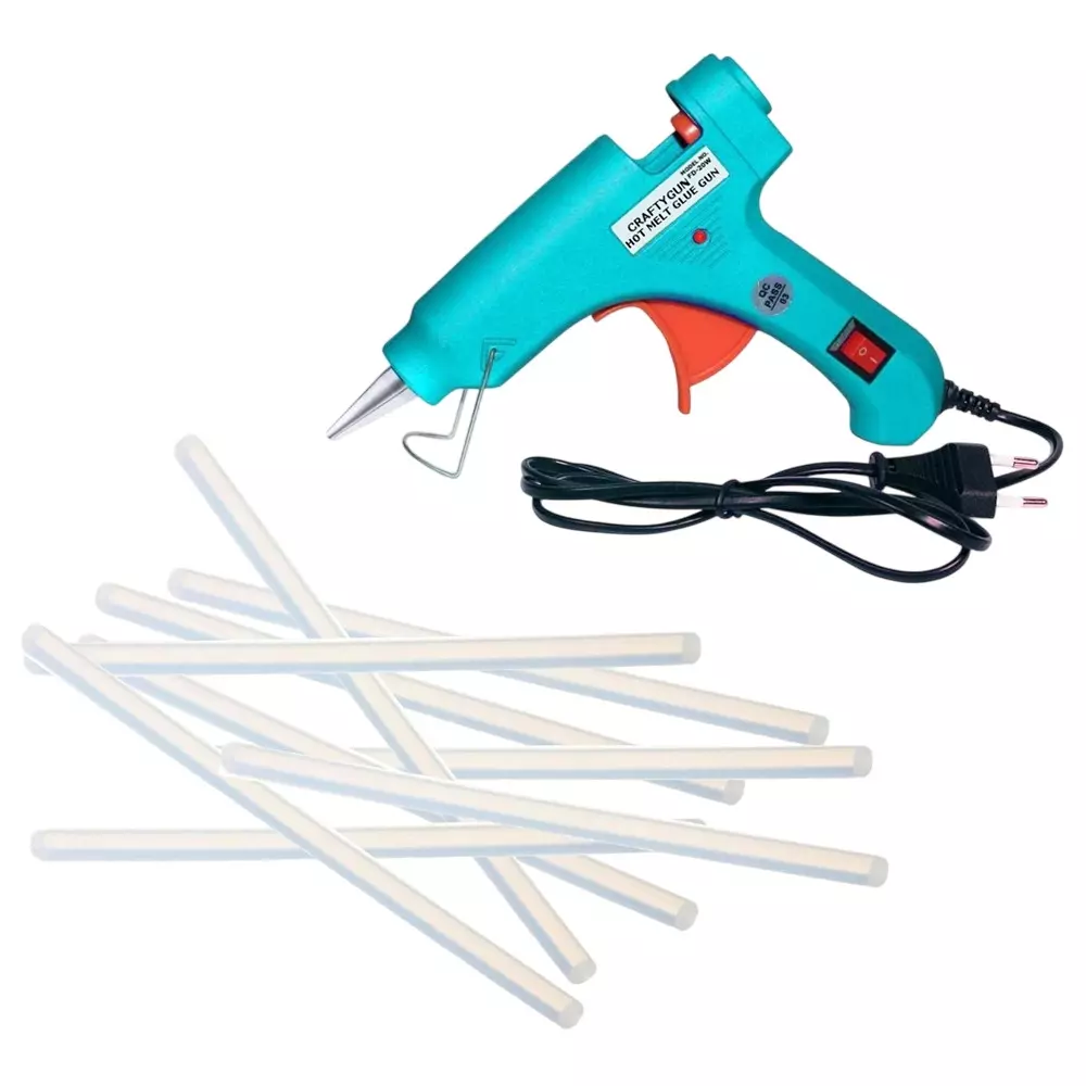 CRAFTYGUN 20 W Glue Gun with 9 Sticks ON OFF Switch & Indicator 7 mm Stick Diameter Turquoise, SH_(TURQISS)MINI-20WWT-9-ST