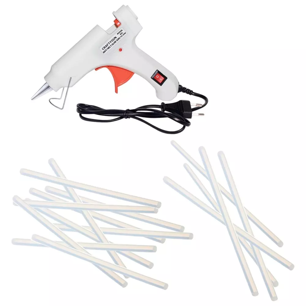 CRAFTYGUN 20 W Glue Gun with 15 Sticks ON OFF Switch & Indicator 7 mm Stick Diameter White, SH_(WHITEE)MINI-20WWT-15-ST