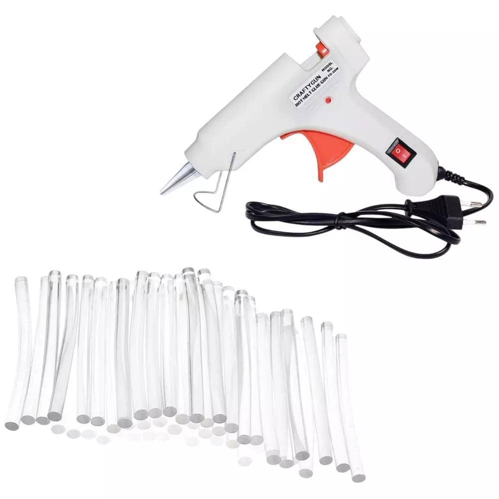 CRAFTYGUN 20 W Standard Temperature Glue Gun with 50 Sticks ON OFF Switch & Indicator 7 mm Stick Diameter White, (WHITEE)MINI-20WWT-50-ST