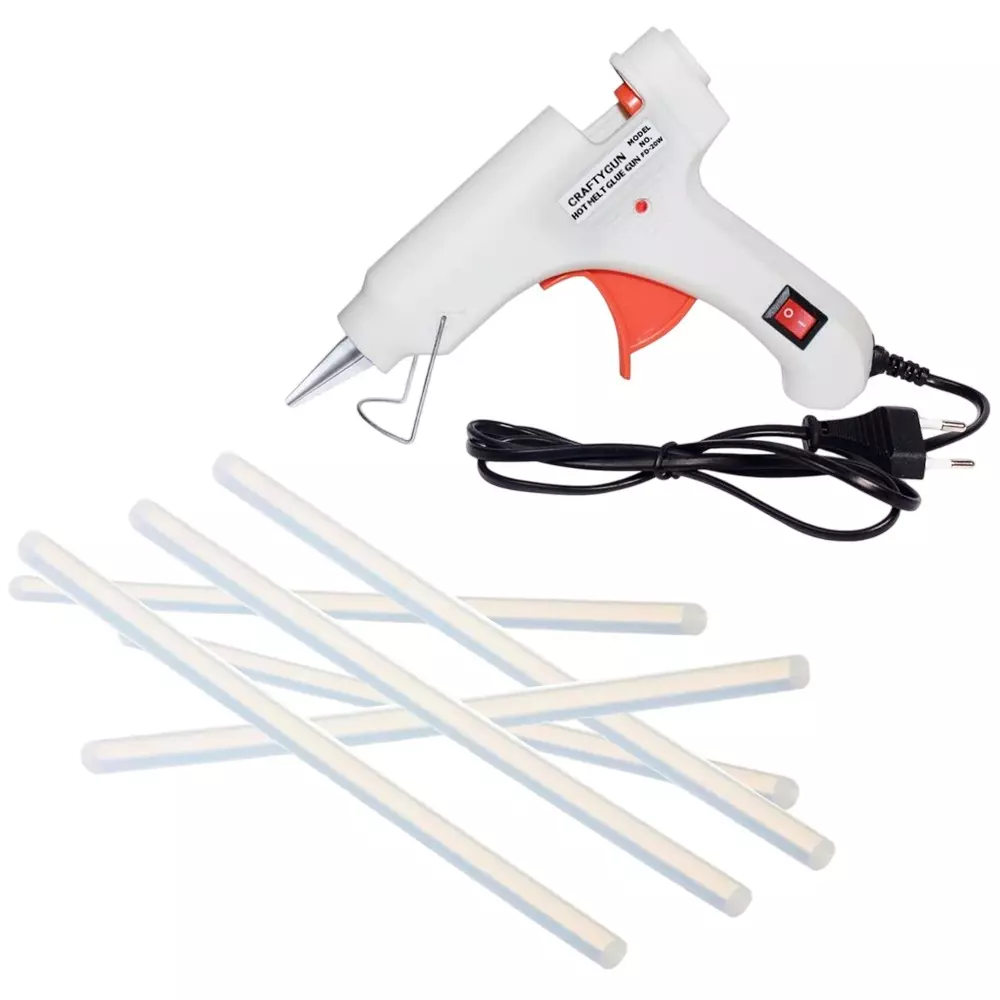 CRAFTYGUN 20 W Glue Gun with 6 Sticks ON OFF Switch & Indicator 7 mm Stick Diameter White, SH_(WHITEE)MINI-20WWT-6-ST