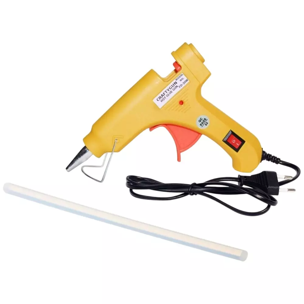 CRAFTYGUN 20 W Glue Gun with 1 Stick ON OFF Switch & Indicator 7 mm Stick Diameter Yellow, SH_(YEELOO)MINI-20WWT-1-ST