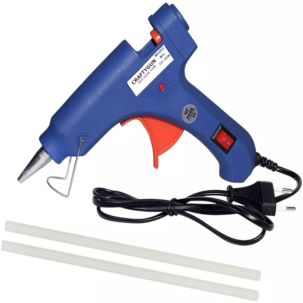 CRAFTYGUN 20 W Mini Glue Gun with 2 Sticks Blue 7 mm Stick Diameter, SH_BBLLUUEEMINI-2-STKKS
