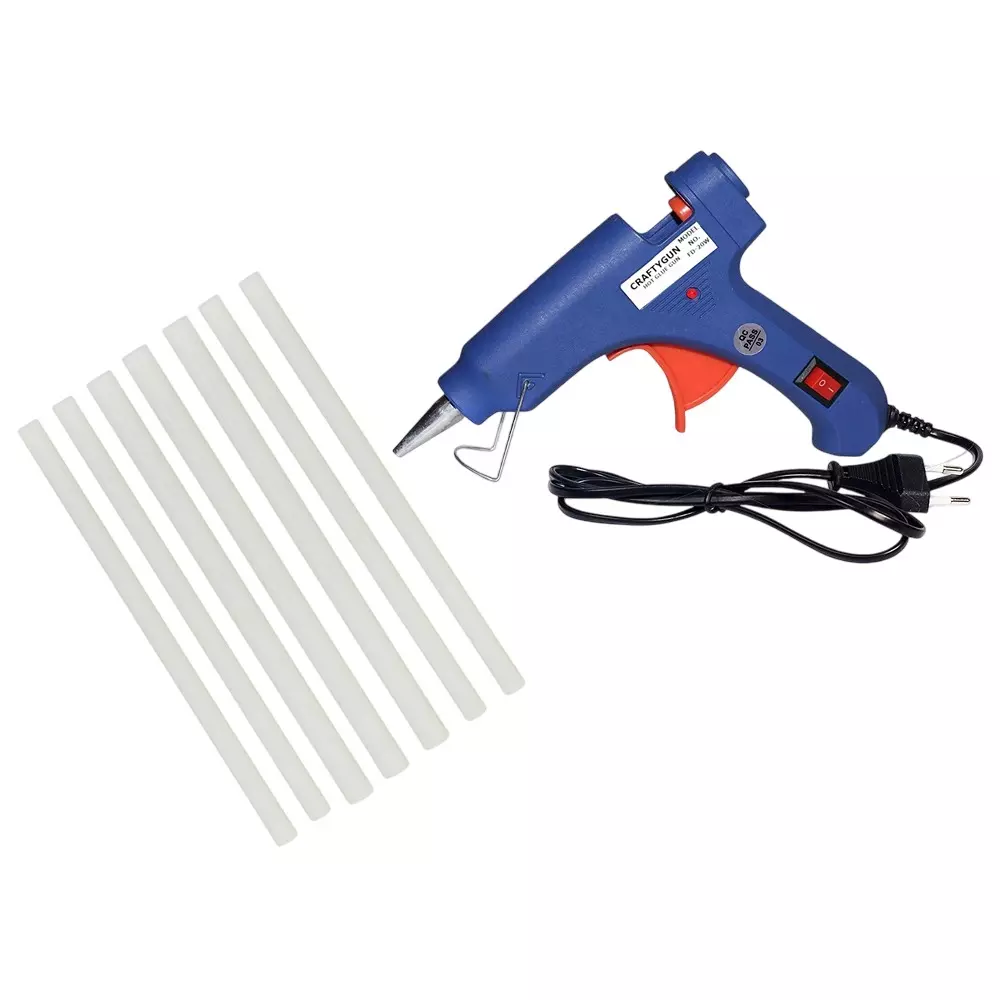 CRAFTYGUN 20 W Mini Glue Gun with 7 Sticks Blue 7 mm Stick Diameter, SH_BBLLUUEEMINI-7-STKKS