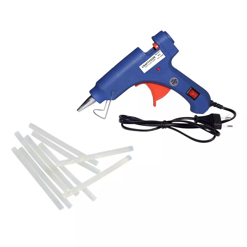 CRAFTYGUN 20 W Standard Temperature Mini Glue Gun with 9 Sticks Blue 7 mm Stick Diameter, BBLLUUEEMINI-9-STKKS
