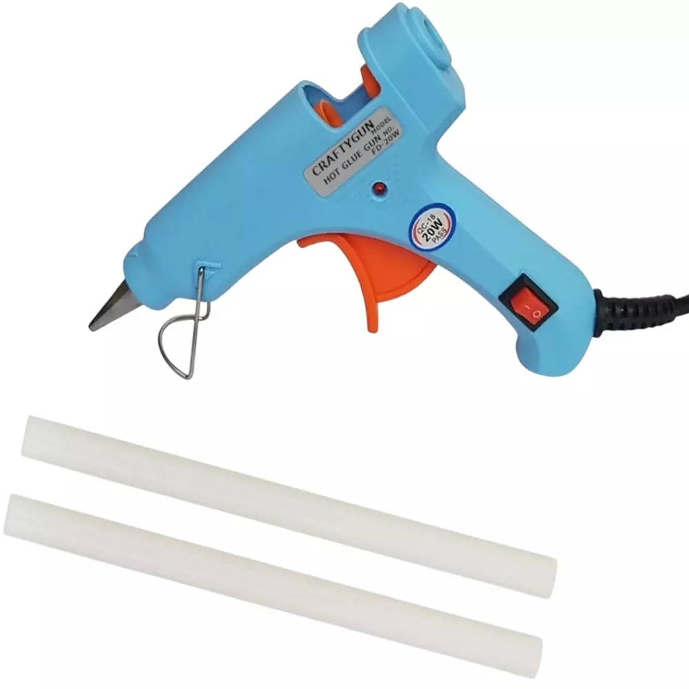 CRAFTYGUN 20 W Mini Glue Gun with 2 Sticks Sky Blue 7 mm Stick Diameter, SH_SSKYBLU--MINI-2-STKKS-20WT
