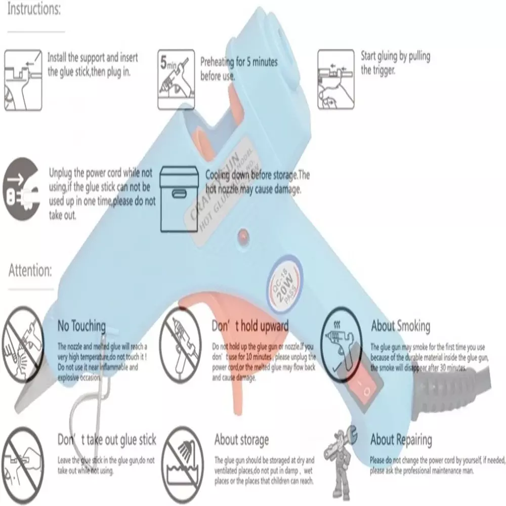 CRAFTYGUN 20 W Standard Temperature Mini Glue Gun with 3 Sticks Sky Blue 7 mm Stick Diameter, SSKYBLU--MINI-3-STKKS-20WT