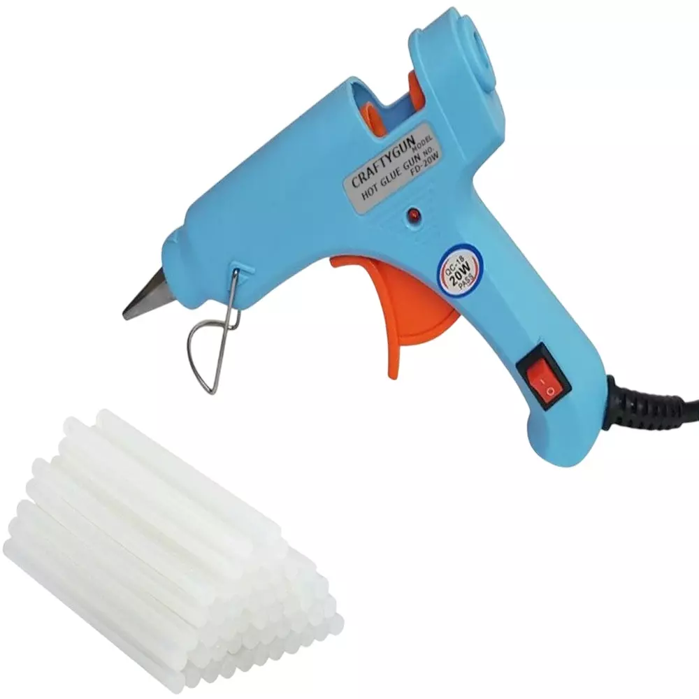 CRAFTYGUN 20 W Standard Temperature Mini Glue Gun with 40 Sticks Sky Blue 7 mm Stick Diameter, SSKYBLU--MINI-40-STKKS-20WT