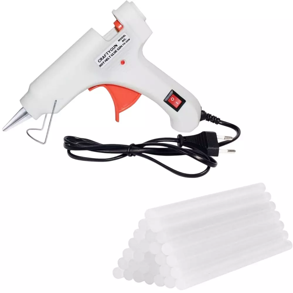 CRAFTYGUN 20 W Standard Temperature Mini Glue Gun with 30 Sticks White 7 mm Stick Diameter, WHHITEE--MINI-30-STKKS-20WT