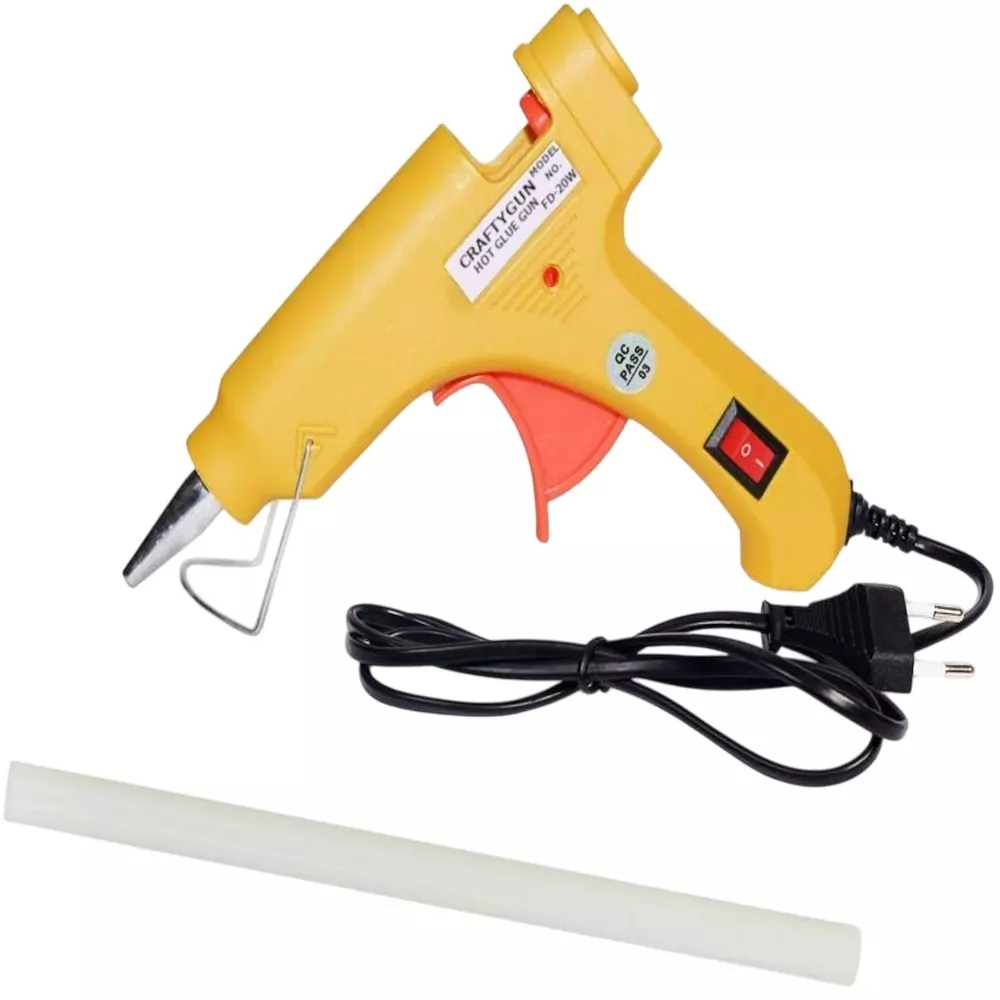 CRAFTYGUN 20 W Mini Glue Gun with 1 Stick Yellow 7 mm Stick Diameter, SH_YELOWW--MINI-1-STKKS-20WT