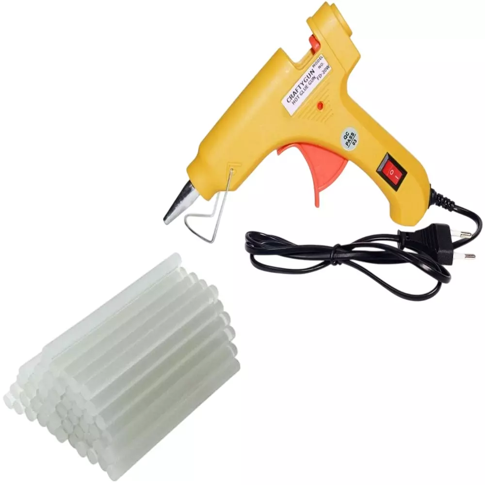 CRAFTYGUN 20 W Mini Glue Gun with 25 Sticks Yellow 7 mm Stick Diameter, SH_YELOWW--MINI-25-STKKS-20WT