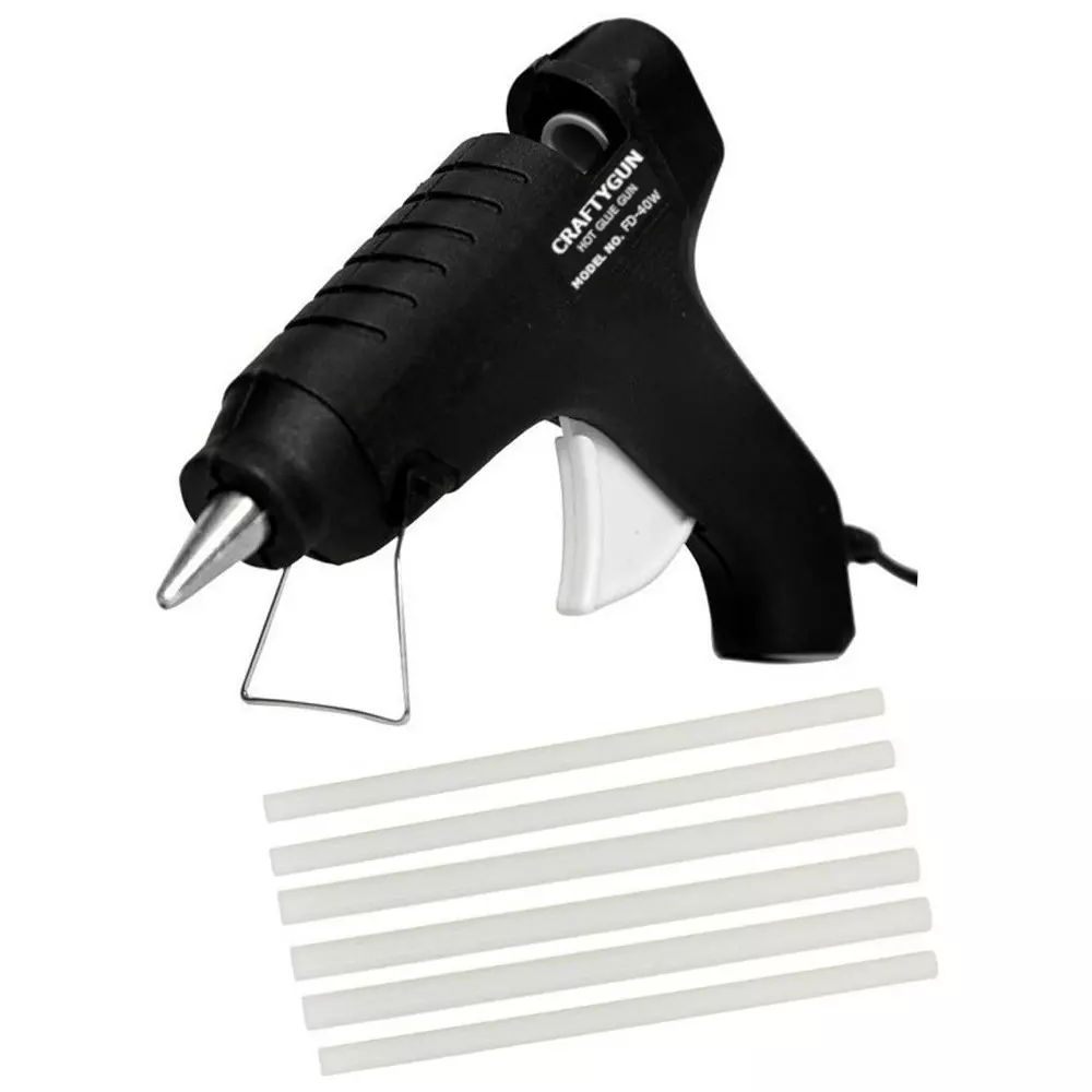 CRAFTYGUN 40 W Hot Glue Gun with 6 Stick Black 6 mm Stick Dia., SH_CRAFTYGUN-40WBLACK-GUN-6ST