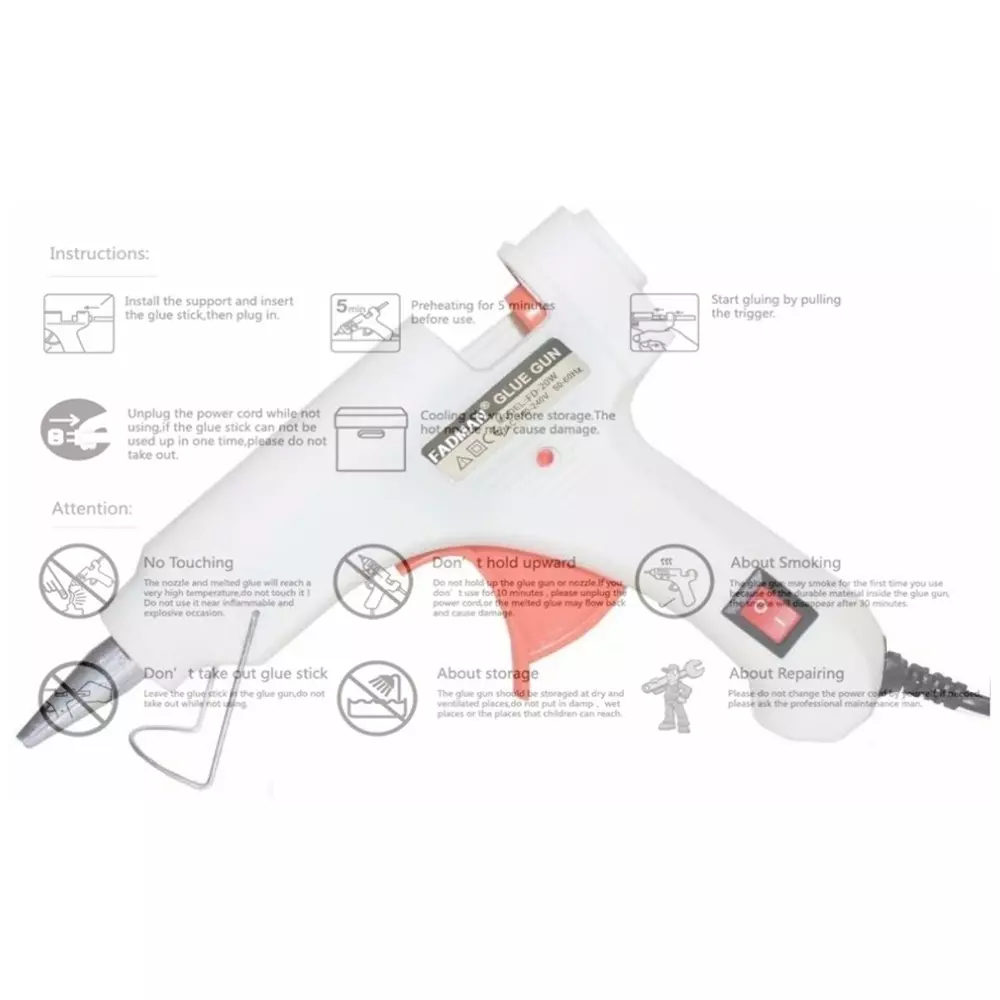 Fadman 20 W Hot Melt Mini Glue Gun with 4 Stick White 7 mm Stick Dia., SH_36-Whitemini-20wt-4-St
