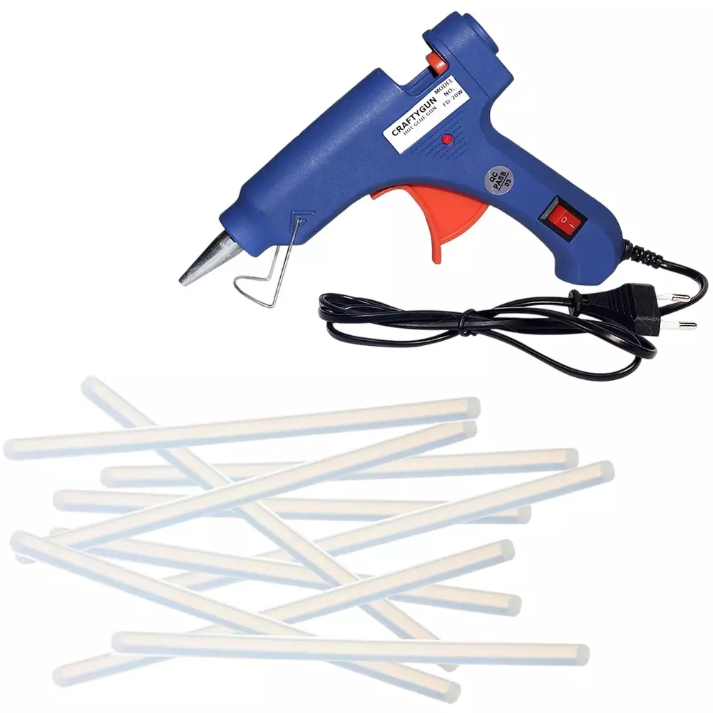 CRAFTYGUN 20 W Glue Gun with 10 Sticks ON OFF Switch & Indicator 7 mm Stick Diameter Blue, SH_BLMINI-20WWT-10-ST
