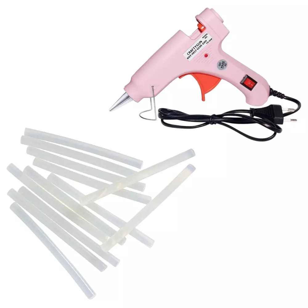 CRAFTYGUN 20 W Standard Temperature Glue Gun with 12 Sticks ON OFF Switch & Indicator 7 mm Stick Diameter Pink, (PINK)MINI-20WWT-12-ST