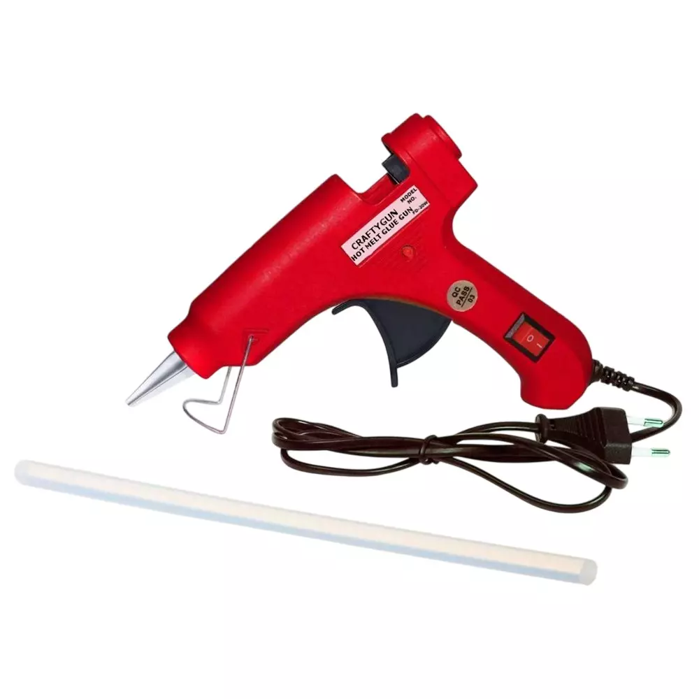 CRAFTYGUN 20 W Standard Temperature Glue Gun with 1 Stick ON OFF Switch & Indicator 7 mm Stick Diameter Red, (RED)MINI-20WWT-1-ST