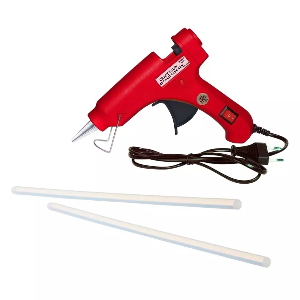 CRAFTYGUN 20 W Glue Gun with 2 Sticks ON OFF Switch & Indicator 7 mm Stick Diameter Red, SH_(RED)MINI-20WWT-2-ST
