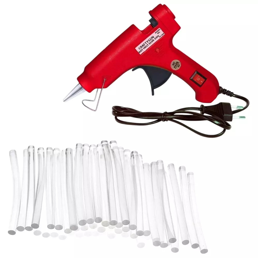 CRAFTYGUN 20 W Standard Temperature Glue Gun with 50 Sticks ON OFF Switch & Indicator 7 mm Stick Diameter Red, (RED)MINI-20WWT-50-ST