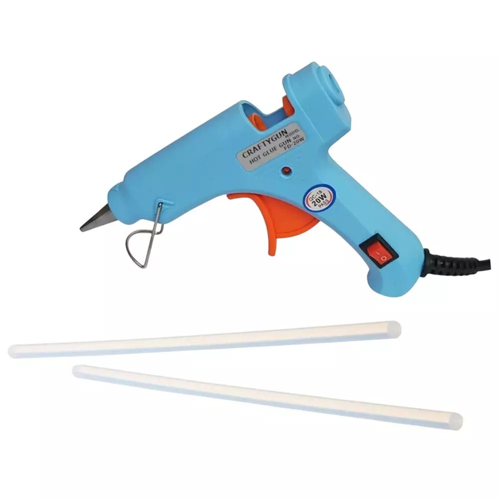 CRAFTYGUN 20 W Glue Gun with 2 Sticks ON OFF Switch & Indicator 7 mm Stick Diameter Sky Blue, SH_(SKYBLUE)MINI-20WWT-2-ST
