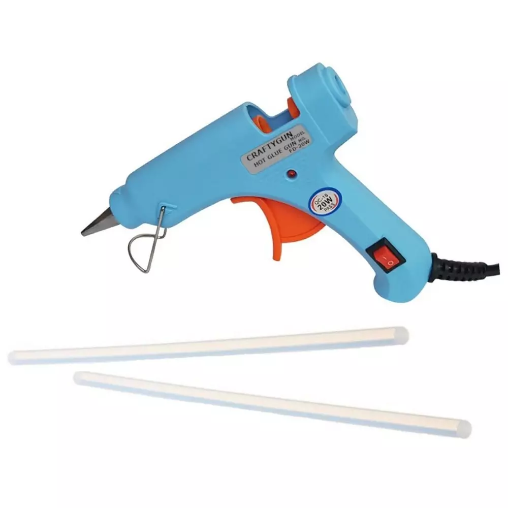 CRAFTYGUN 20 W Standard Temperature Glue Gun with 2 Sticks ON OFF Switch & Indicator 7 mm Stick Diameter Sky Blue, (SKYBLUE)MINI-20WWT-2-ST