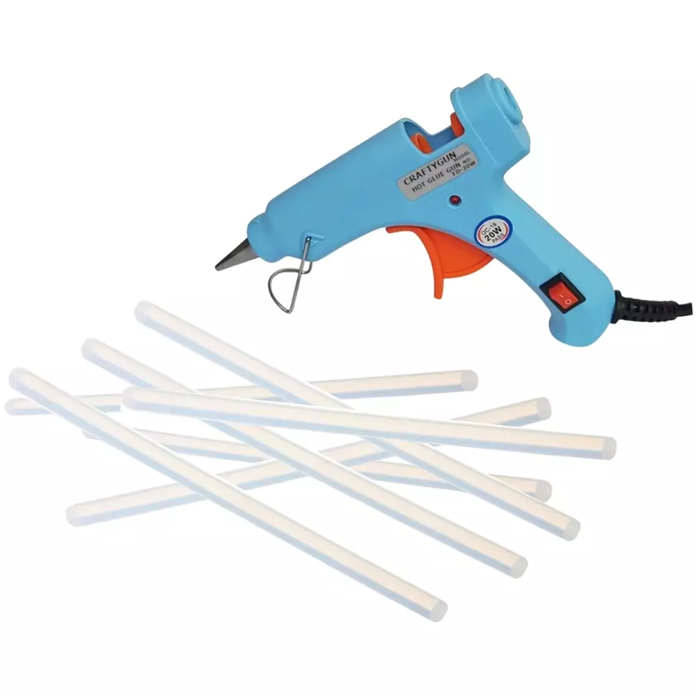 CRAFTYGUN 20 W Standard Temperature Glue Gun with 7 Sticks ON OFF Switch & Indicator 7 mm Stick Diameter Sky Blue, (SKYBLUE)MINI-20WWT-7-ST
