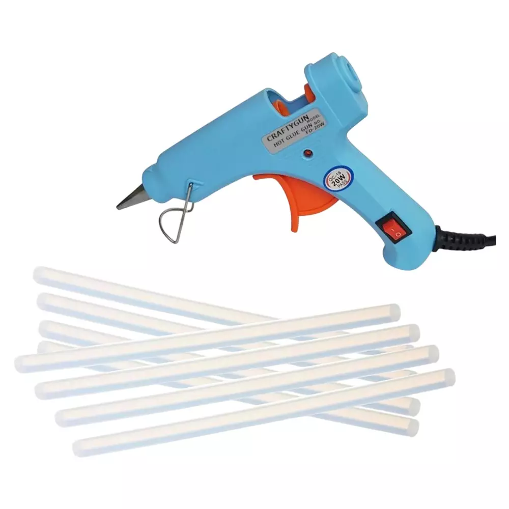 CRAFTYGUN 20 W Standard Temperature Glue Gun with 8 Sticks ON OFF Switch & Indicator 7 mm Stick Diameter Sky Blue, (SKYBLUE)MINI-20WWT-8-ST