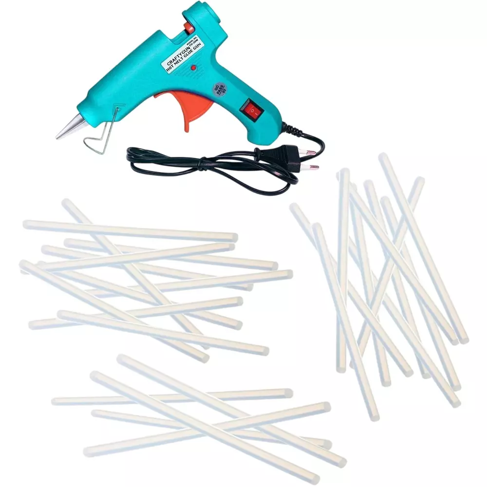 CRAFTYGUN 20 W Standard Temperature Glue Gun with 25 Sticks ON OFF Switch & Indicator 7 mm Stick Diameter Turquoise, (TURQISS)MINI-20WWT-25-ST