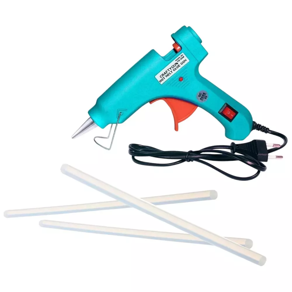 CRAFTYGUN 20 W Glue Gun with 3 Sticks ON OFF Switch & Indicator 7 mm Stick Diameter Turquoise, SH_(TURQISS)MINI-20WWT-3-ST