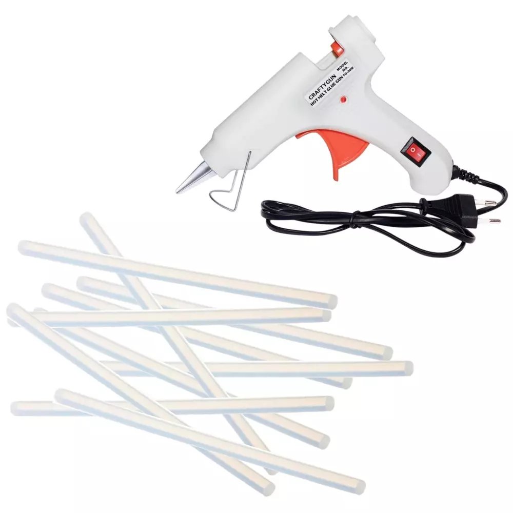 CRAFTYGUN 20 W Glue Gun with 10 Sticks ON OFF Switch & Indicator 7 mm Stick Diameter White, SH_(WHITEE)MINI-20WWT-10-ST