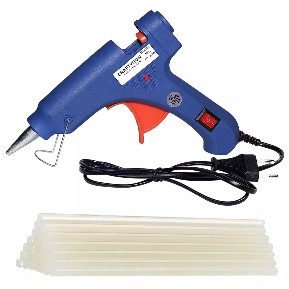 CRAFTYGUN 20 W Standard Temperature Mini Glue Gun with 20 Sticks Blue 7 mm Stick Diameter, BBLLUUEEMINI-20-STKKS