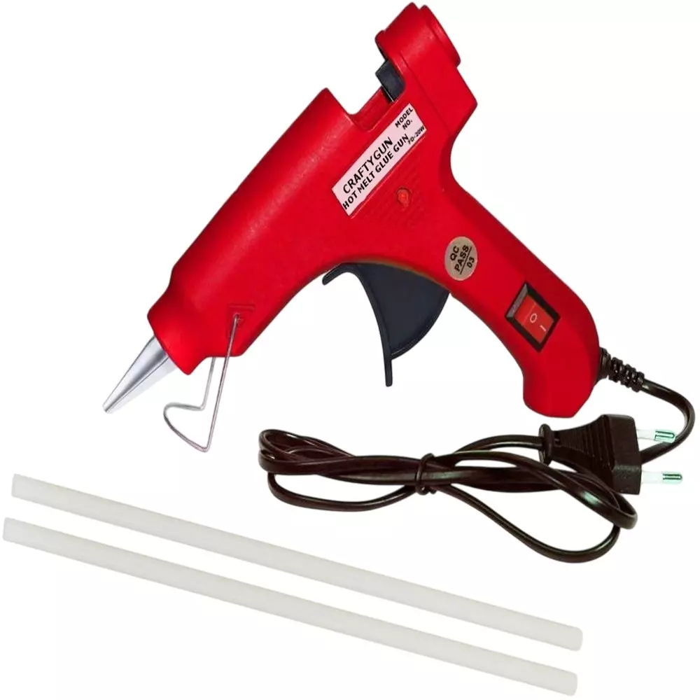 CRAFTYGUN 20 W Mini Glue Gun with 2 Sticks Red 7 mm Stick Diameter, SH_RREEDD--MINI-2-STKKS-20WT