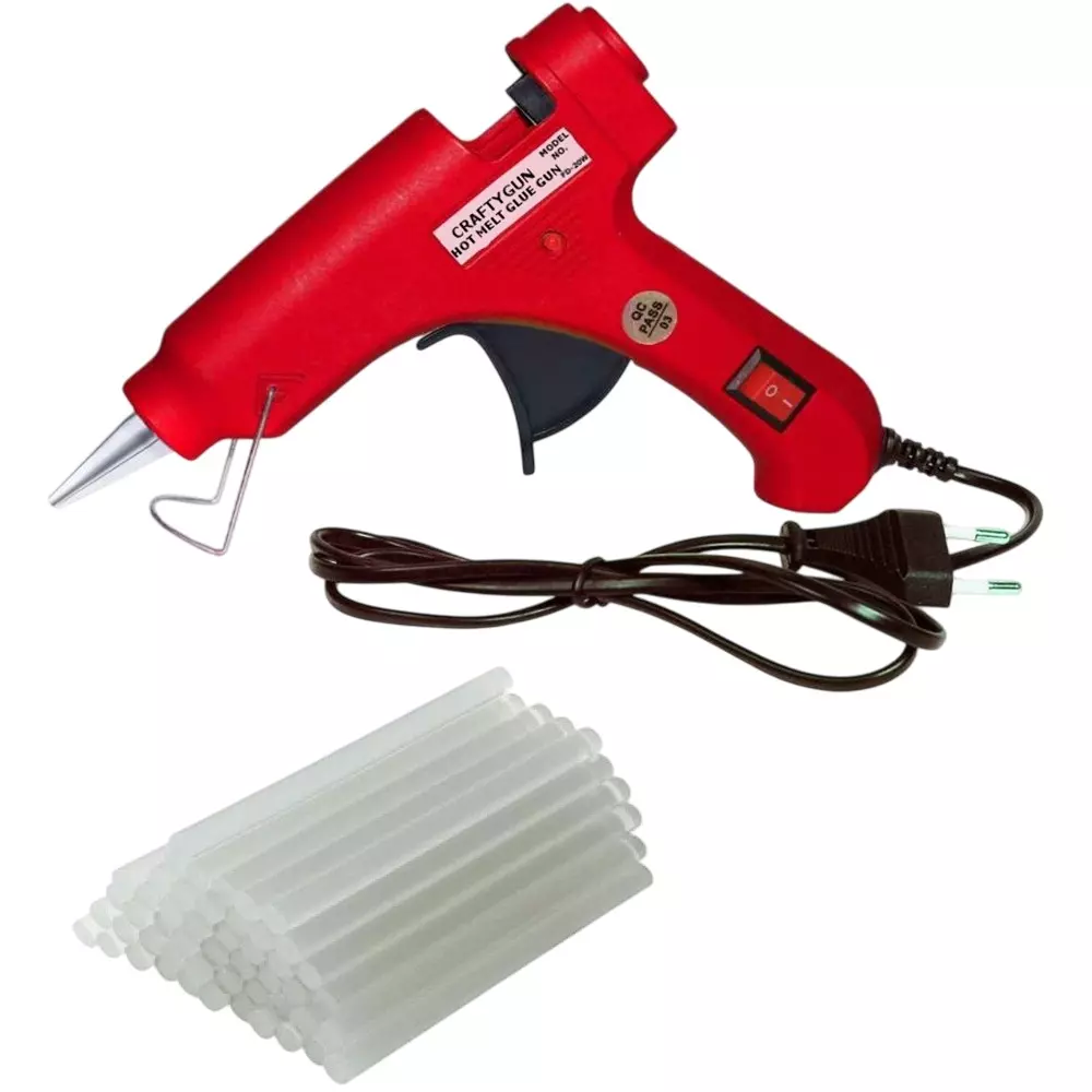 CRAFTYGUN 20 W Mini Glue Gun with 25 Sticks Red 7 mm Stick Diameter, SH_RREEDD--MINI-25-STKKS-20WT