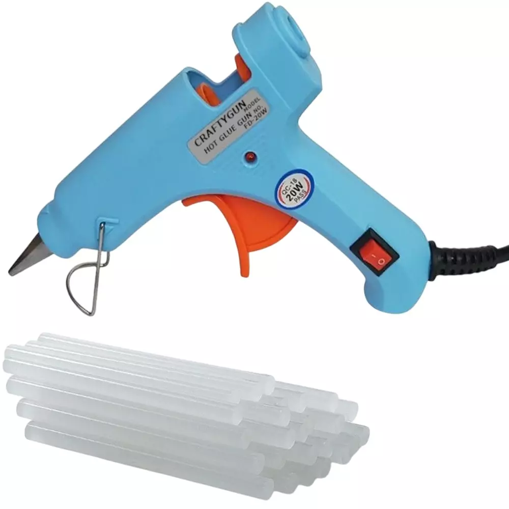 CRAFTYGUN 20 W Mini Glue Gun with 15 Sticks Sky Blue 7 mm Stick Diameter, SH_SSKYBLU--MINI-15-STKKS-20WT