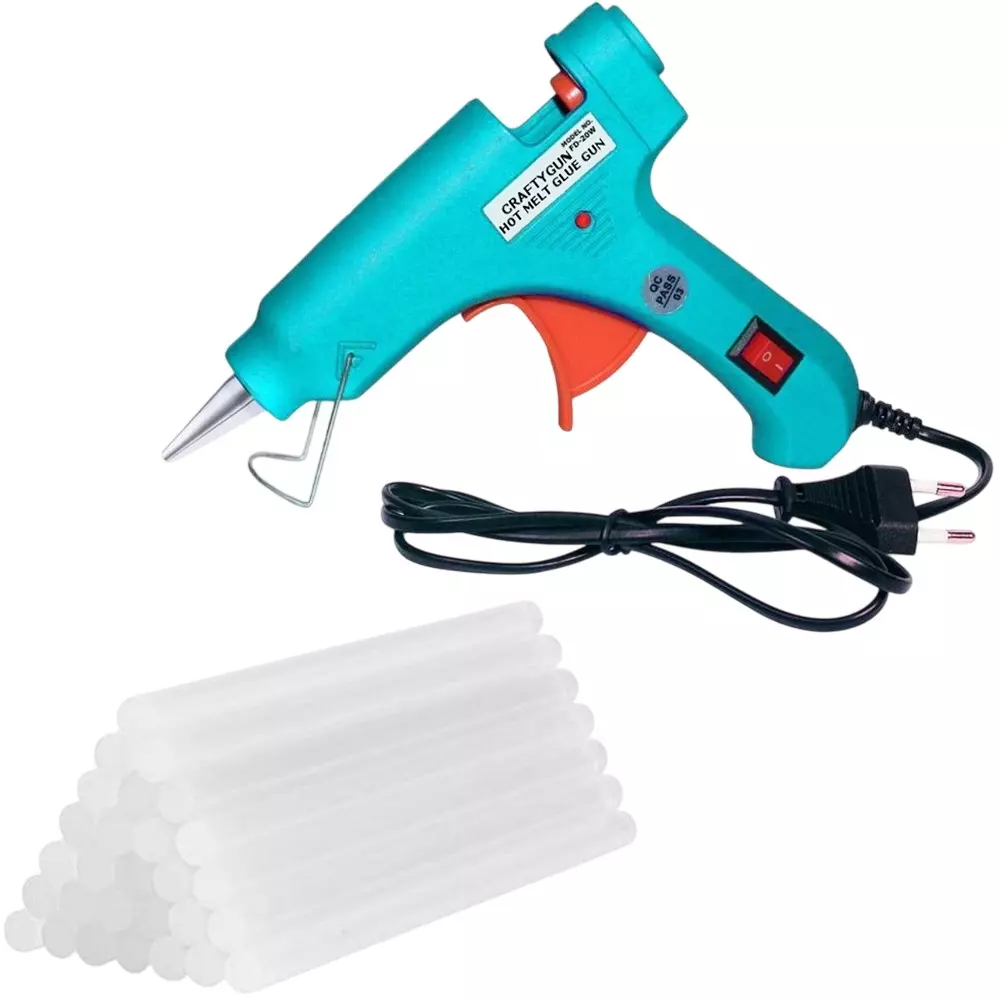 CRAFTYGUN 20 W Standard Temperature Mini Glue Gun with 30 Sticks Turquoise 7 mm Stick Diameter, TURQISS--MINI-30-STKKS-20WT