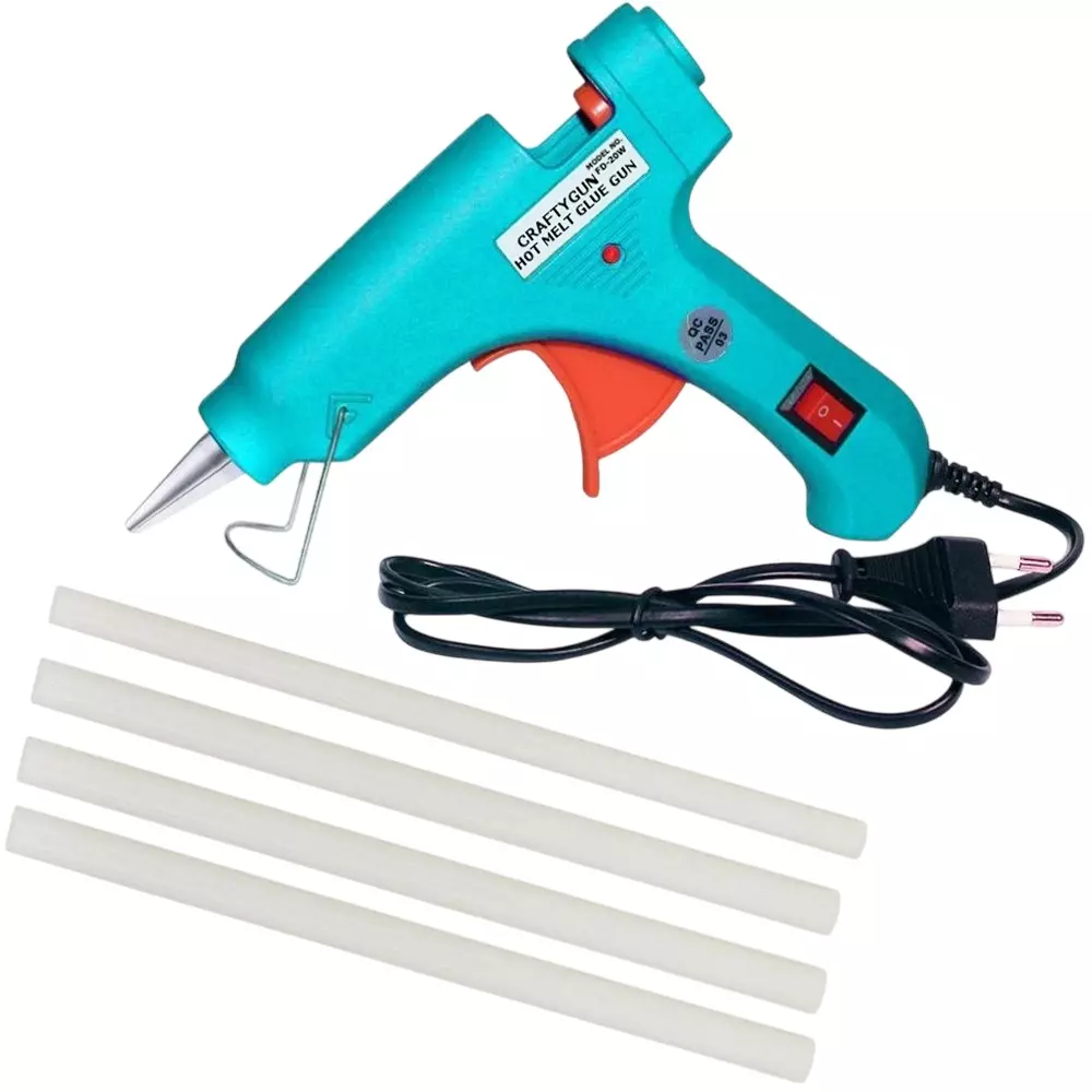CRAFTYGUN 20 W Standard Temperature Mini Glue Gun with 4 Sticks Turquoise 7 mm Stick Diameter, TURQISS--MINI-4-STKKS-20WT