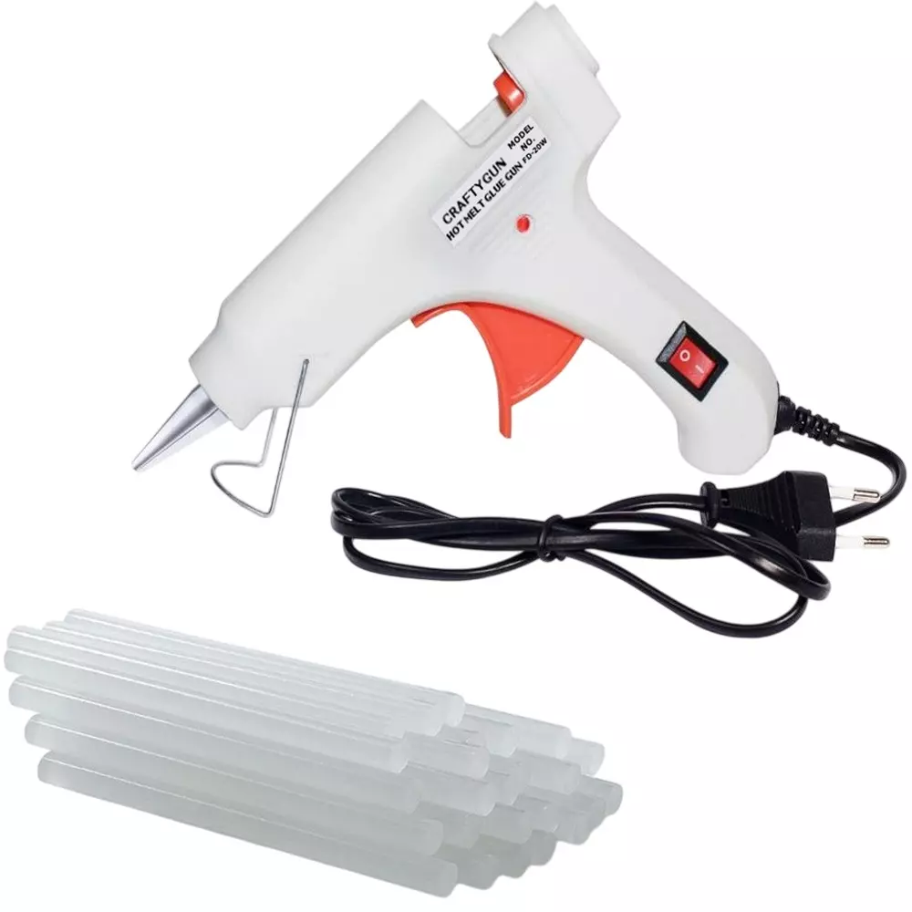 CRAFTYGUN 20 W Standard Temperature Mini Glue Gun with 15 Sticks White 7 mm Stick Diameter, WHHITEE--MINI-15-STKKS-20WT