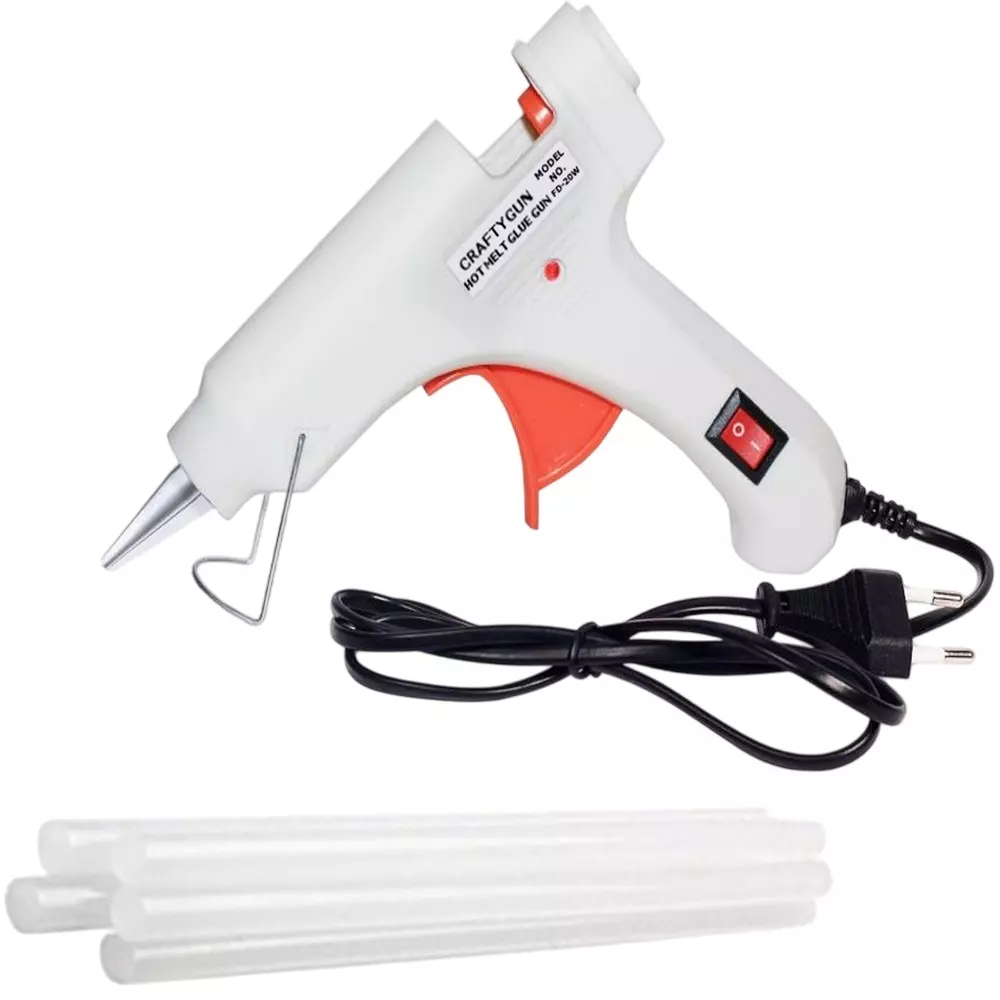 CRAFTYGUN 20 W Standard Temperature Mini Glue Gun with 5 Sticks White 7 mm Stick Diameter, WHHITEE--MINI-5-STKKS-20WT