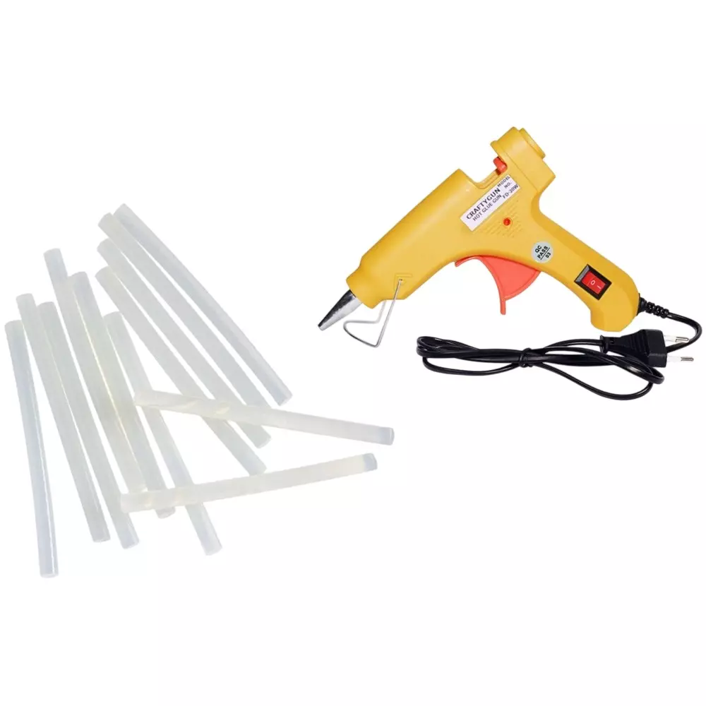 CRAFTYGUN 20 W Mini Glue Gun with 12 Sticks Yellow 7 mm Stick Diameter, SH_YELOWW--MINI-12-STKKS-20WT