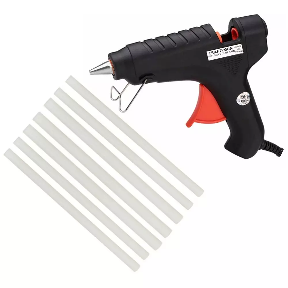 CRAFTYGUN 40 W Standard Temperature Hot Melt Glue Gun with 7 Stick Black 11 mm Stick Dia., BLACK40W-7ST-(RED-TRIGGER)-(CRAFTY-GUN)