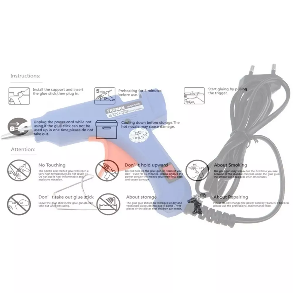 Fadman 20 W Standard Temperature Holt Melt Mini Glue Gun with 6 Stick Blue 7 mm Stick Dia., 0023-BLUEEMINI - 6 ST