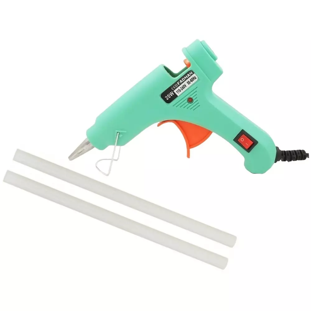 Fadman 20 W Standard Temperature Hot Melt Mini Glue Gun with 2 Stick Turquoise 7 mm Stick Dia., 0053-TURQUOISEMINI20WT-2ST