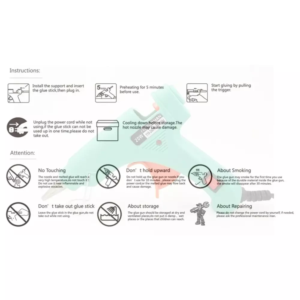 Fadman 20 W Standard Temperature Hot Melt Mini Glue Gun with 2 Stick Turquoise 7 mm Stick Dia., 0053-TURQUOISEMINI20WT-2ST