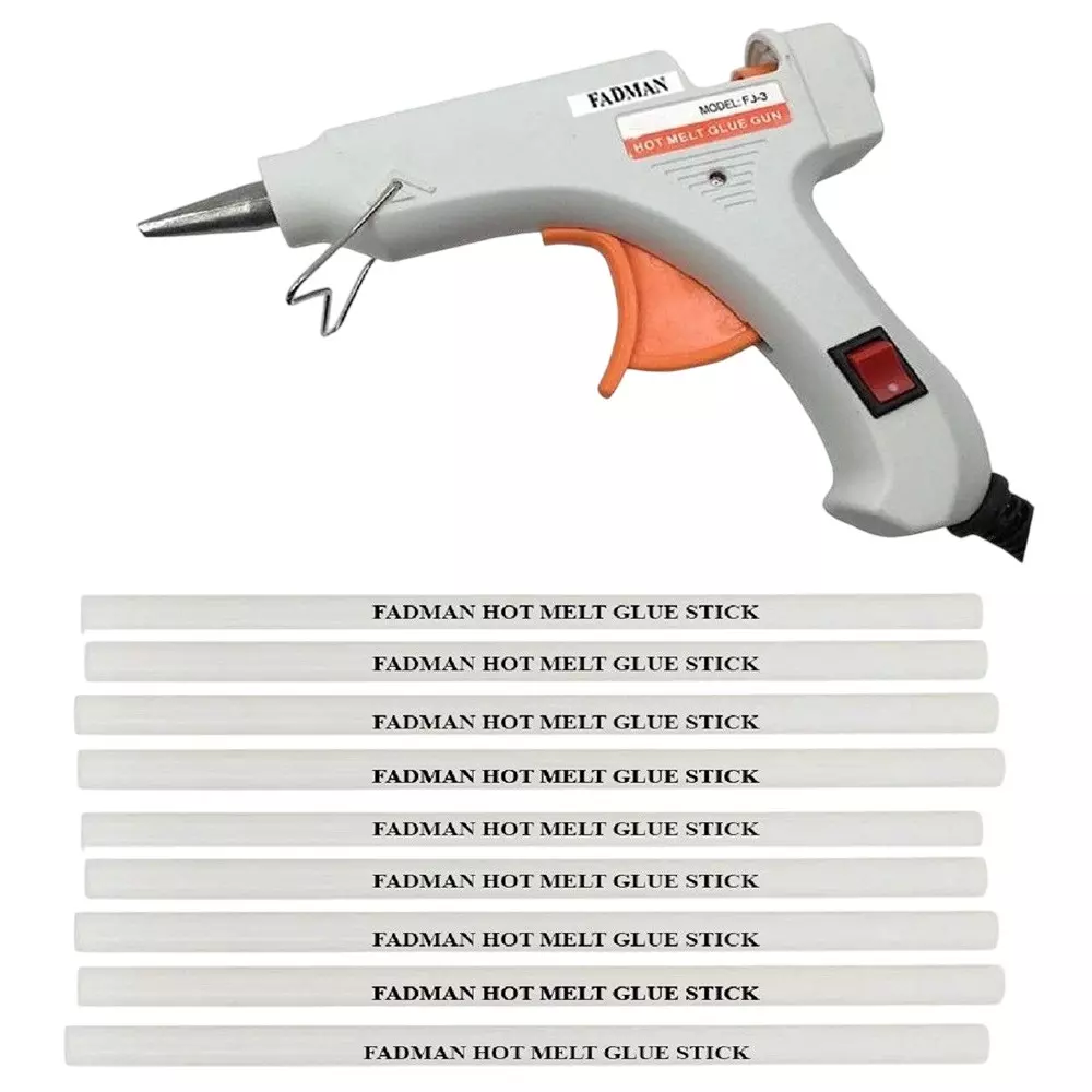 Fadman 20 W Standard Temperature Hot Melt Mini Glue Gun with 9 Stick White 7 mm Stick Dia., SH_whimini20wtt9s
