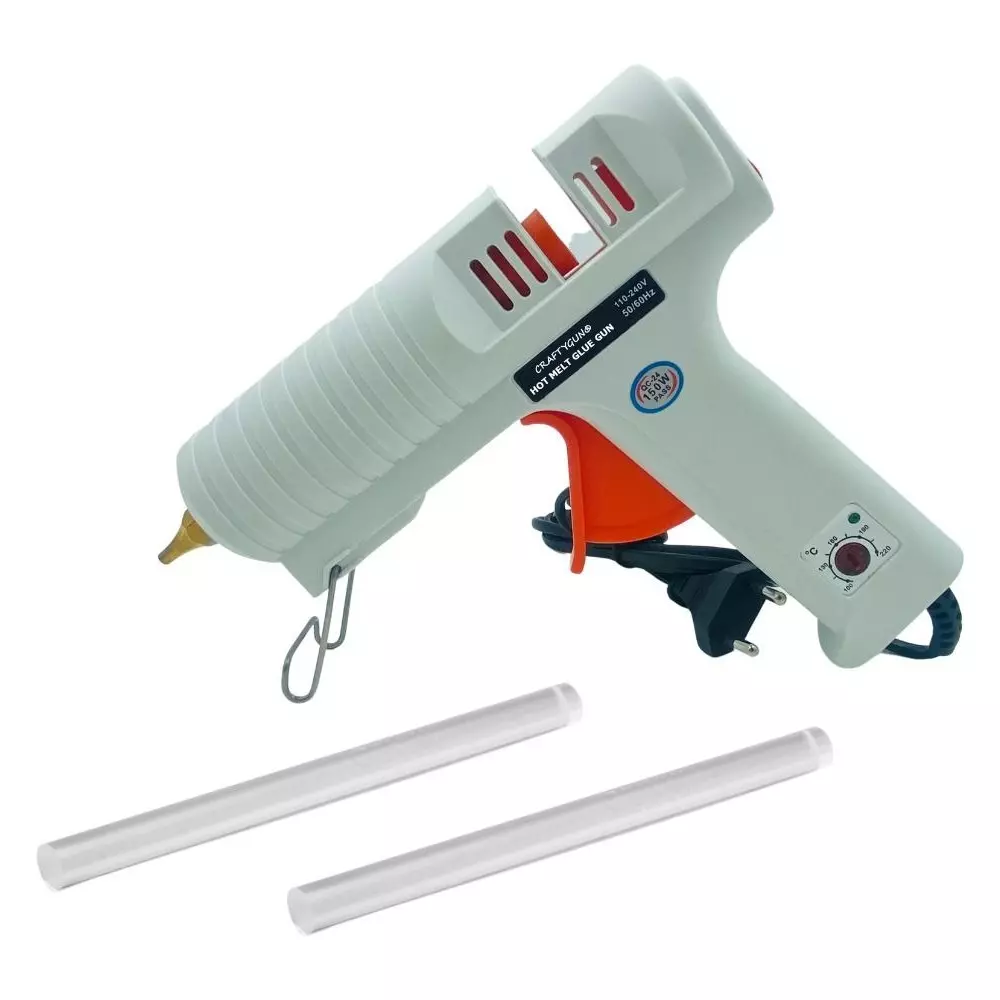 CRAFTYGUN 150 W Glue Gun with 2 Sticks Standard Temperature White 11 mm Stick Dia., CRAFTYGUN (WHITE) (150 WATT) 2 STICKS